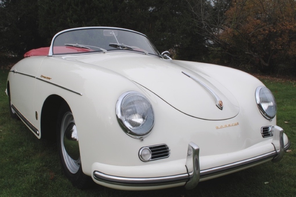 Brilliant 1957 Porsche 356A Speedster finished in Speedster White with rebuilt engine, polished trim, refreshed suspension, and factory red interior.