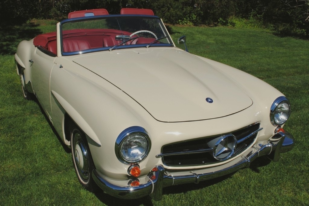 Exceptional restoration of 1959 Mercedes 190SL Convertible in factory Ivory, featuring rebuilt suspension, fresh upholstery, and flawless presentation.